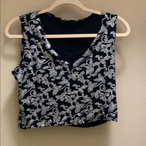 Black and silver floral half shirt